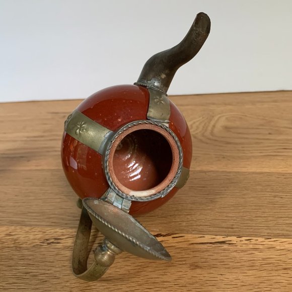 VTG Mini Teapot Moroccan Brass Ceramic Boho Decor Tea Kettle Bohemian - Picture 3 of 5